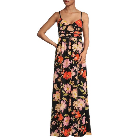 NEW FREE People Wisteria Floral Print VNeck Cut-Out Sleeveless Open TieBack Maxi - Picture 6 of 11